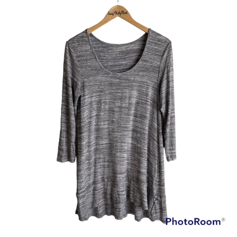 Soft Surroundings Heathered Marbled Gray Ladies 3/4 Sleeve Casual‎ Tunic, M